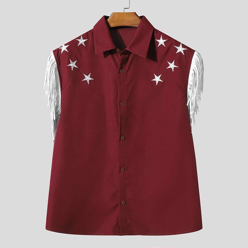 

INCERUN Men Lapel Neck Tassel Sleeveless Buttons Up Embroidery Casual Shirts 3XL