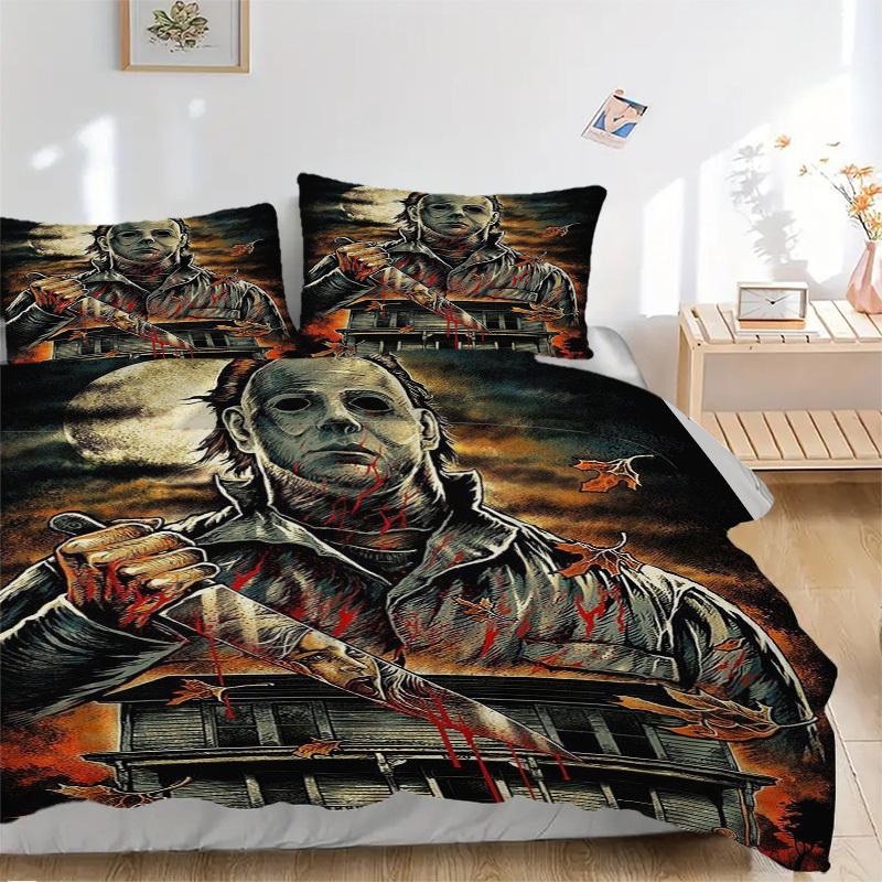

Halloween Horror Poster Bedding Set Comforter Cover Gift for Bedroom,Includes 1 Cover and 2 Pillowcases, No InsertB294 135x200cm
