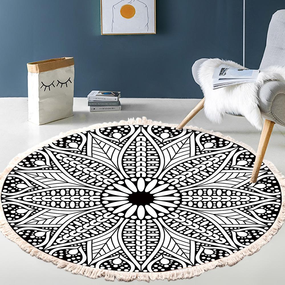 Nordic Round Carpets Bohemia Ethnic Tassel Yellow Mandala Carpet Living Room Cotton Linen Big Rugs Modern Classic 120cm Mats