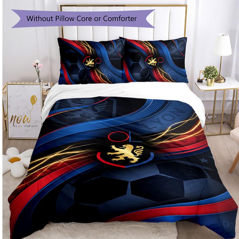 Lyon FC Printed 3PCS Bedding Set Breathable Duvet Cover with Pillowcases Decorative Bed Linen for Bedroom Home
