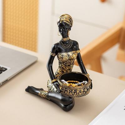 Tribal Design African Women Storage Tray Resin Jewelry Holder African Sculpture Office
