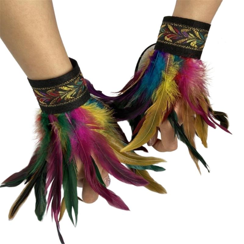 Ethnic Wrist Cuffs Vintage Women Men Cosplay Costume Accessory Feather Wristband Feather Wristband Vintage Bracelet