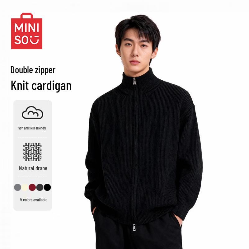 

MINISO Men s American Retro Double Zipper Knit Cardigan 3XL