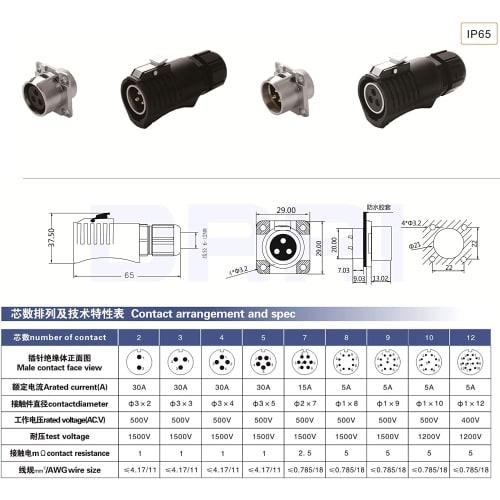 Eonvic LP20 6 Pin Female Power Industrial Quick-Release Plug and Socket LED Outdoor Waterproof Bulkhead Connector