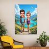 Personalized Couple Hiking Cartoon Poster Hiking Portrait Cartoon Caricature Canvas Painting Lovers Birthday Bedroom Decoration
