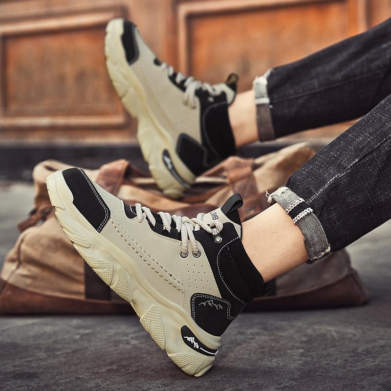 Hot Selling Men's Lace-up Ankle Boots 2025 Autumn High Top Man Platform Boots Comfort Non-Slip Motorcycle Boots Men Work Shoes