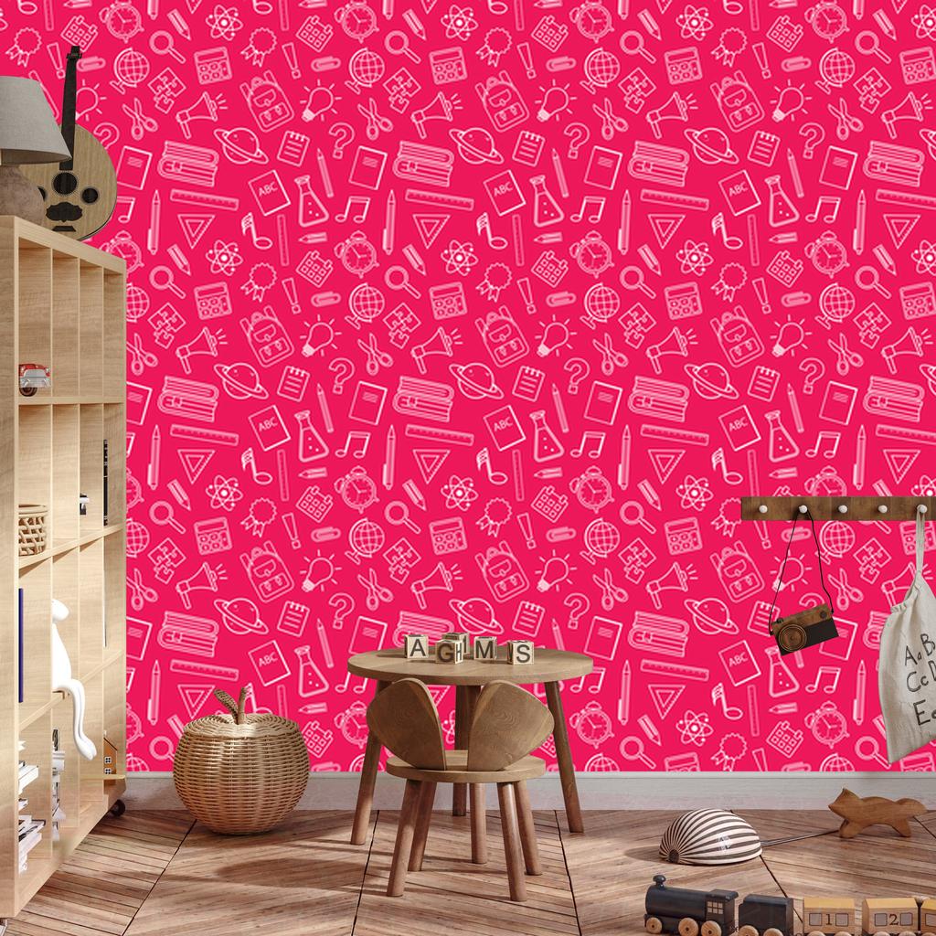 Wallpaper School Supplies Pink and Powder Pink for Living Room and Bedroom 50x1000