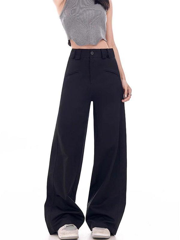 

Black Micro Flare Plus Size Suit Pants for Pear Shaped Women - High Waist, Loose, Slimming, Wide Leg Casual Design S