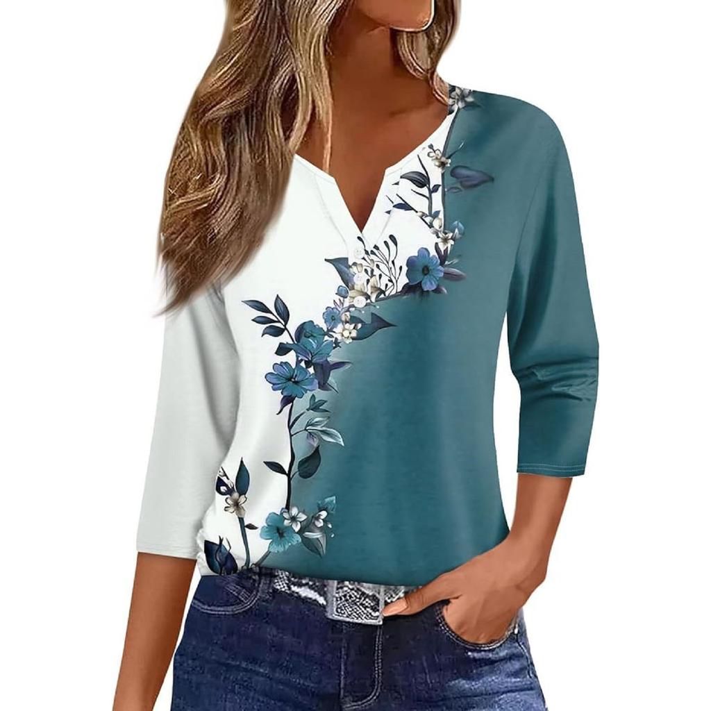 Women's Clothing Summer 2024 Tee Print Button Short Sleeve Daily Weekend Fashion Basic Top Dress Blouses