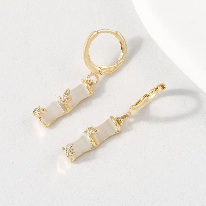 Chinese style simple new earrings opal bamboo joint retro style exquisite ear buckle fashion temperament versatile woman