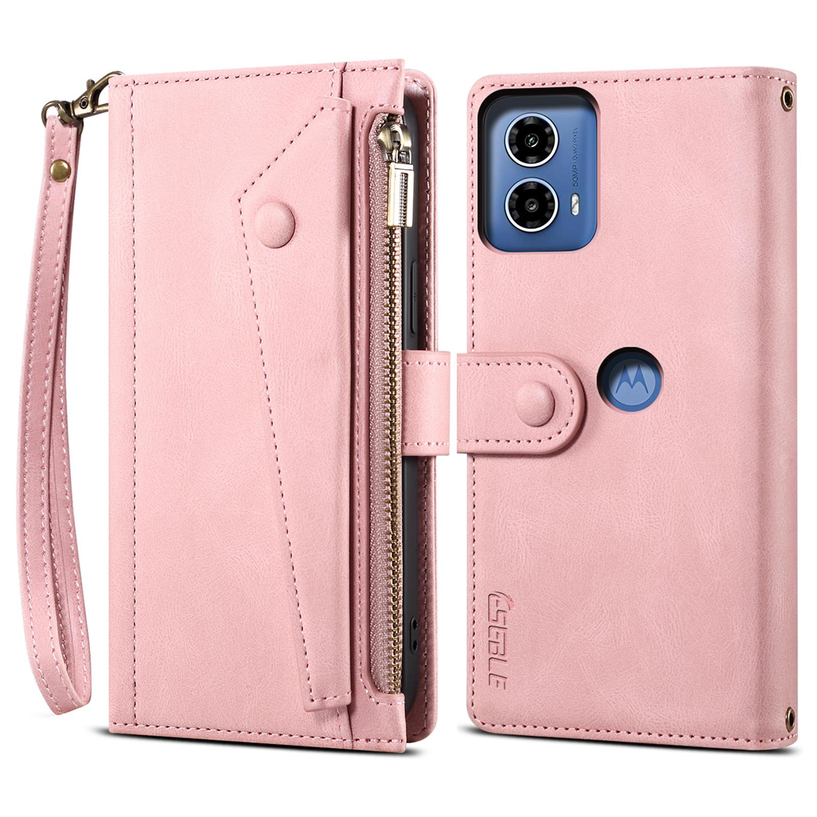 

ESEBLE Серія Star Для Motorola Moto G24 Power Чохол Шкіряний Чохол для Телефону з Блокуванням RFID Кишеня на Блискавці Rose Gold