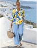 1116 European and American 1D printed women's suit resort style loose long-sleeved shirt casual trousers beach fashion trend