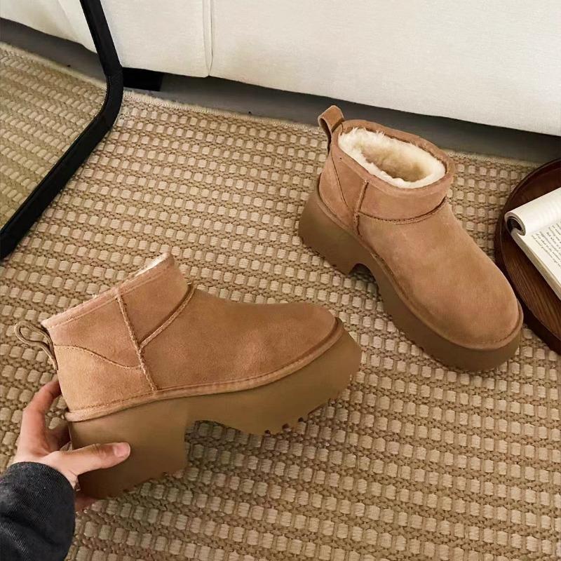 2025 New Women's Winter Boots Mermaid Thick Soled High-heeled Snow Boots for Women Cowhide and Wool Integrated Cotton Shoes