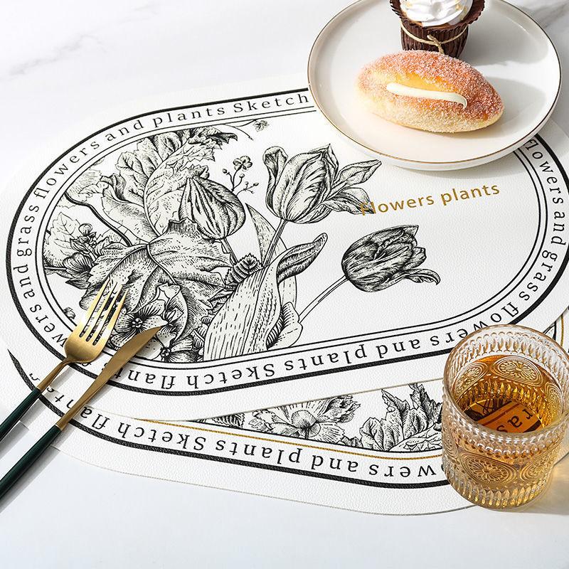 French Print Western Restaurant Heat-Insulating Mats Pu Leather Placemat Waterproof And Oil-Proof Table Mats