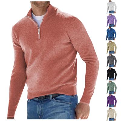 New Autumn Long Sleeved Plush Zipper V-neck Men's Casual Top Polo Shirt