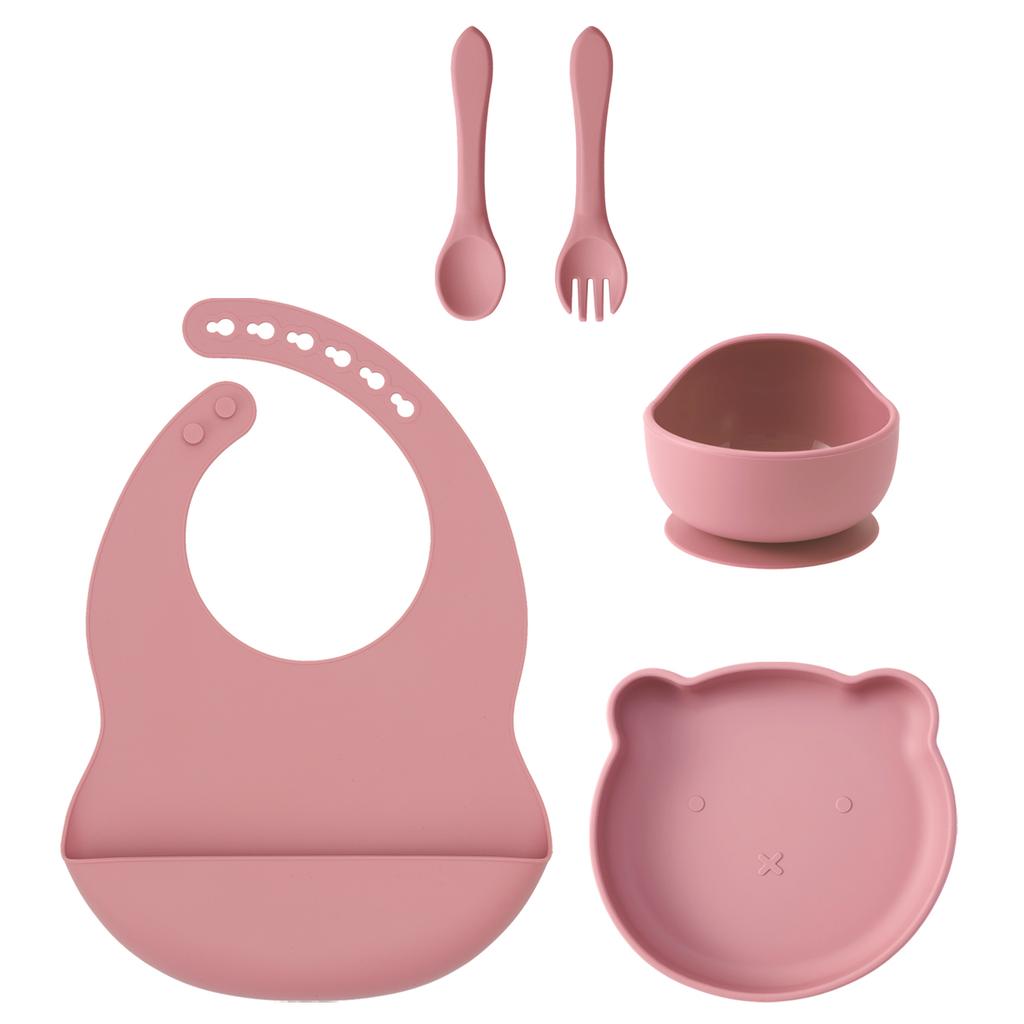 Color Kids 5PCS Food Grade Silicone Feeding Set Sucker Dishes Plate Self Feeding Bowl Sippy Cup BPA Free Toddler Meal Essentials
