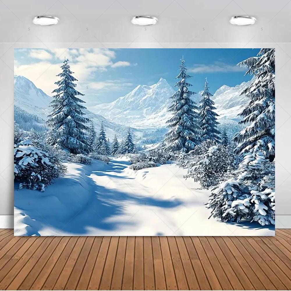 Paesaggio Invernale Scena di Neve Foresta Bianca Sfondo Fotografico Forniture Decorazioni Festa di Natale Striscione di Sfondo Oggetto di Scena per Foto