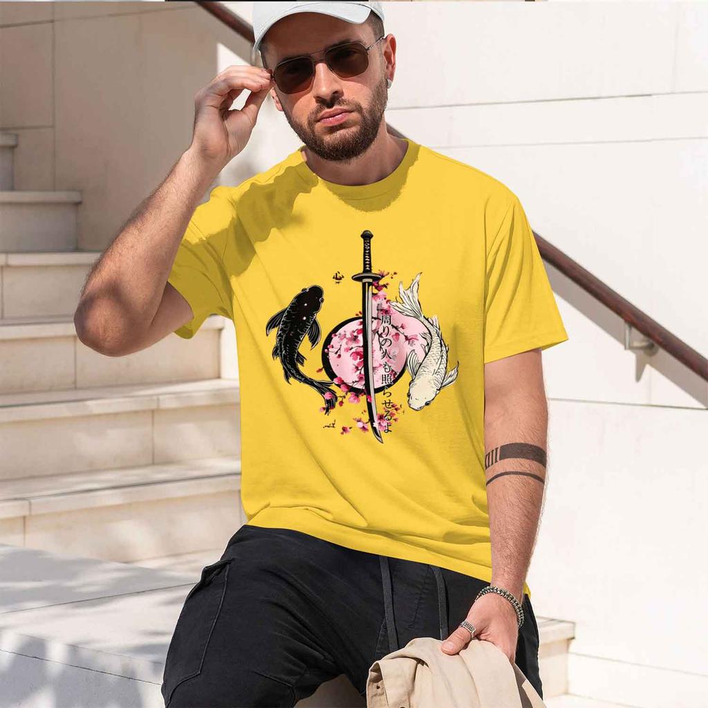 Japanese  Koi Fish  Samurai Sword Pattern d Light And Thin Unisex Tops Tees Casual d Unisex Beach tshirt  New Model