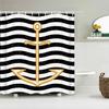 Ocean Sailing Anchor Fabric Shower Curtain Bathroom Curtains Geometry Pattern Waterproof Polyester Bath Screen With 12 Hooks