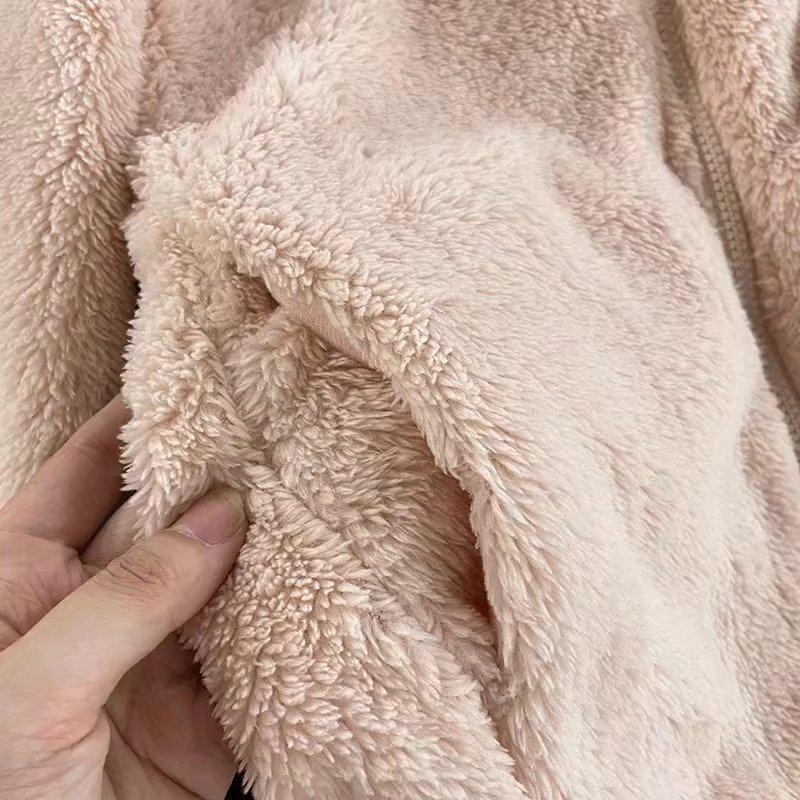 Cardigan gros de fleece coral cu fermoar pentru femei: Mânecă lungă, guler înalt, jachetă de vânt pentru toamnă/iarnă.