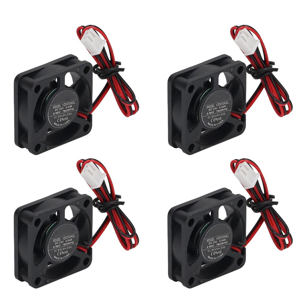3010 DC Borstlös Fläkt 2-pin Terminal Lågt Ljud Mini DC Kylfläkt för 3D-Skrivare Extruder Hot End V6 V5 CPU 4st DC 24V