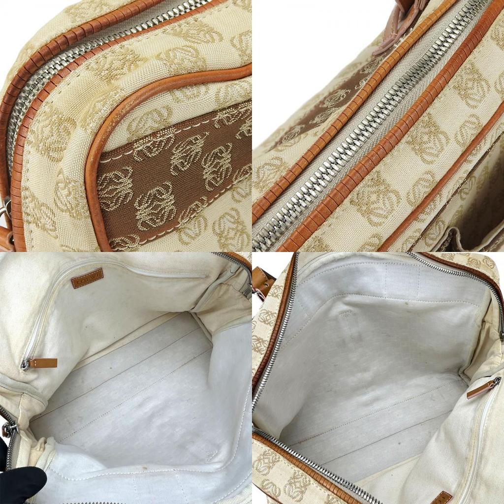 USED LOEWE anagram 290504 canvas/leather beige SilverMetal Business bag Women