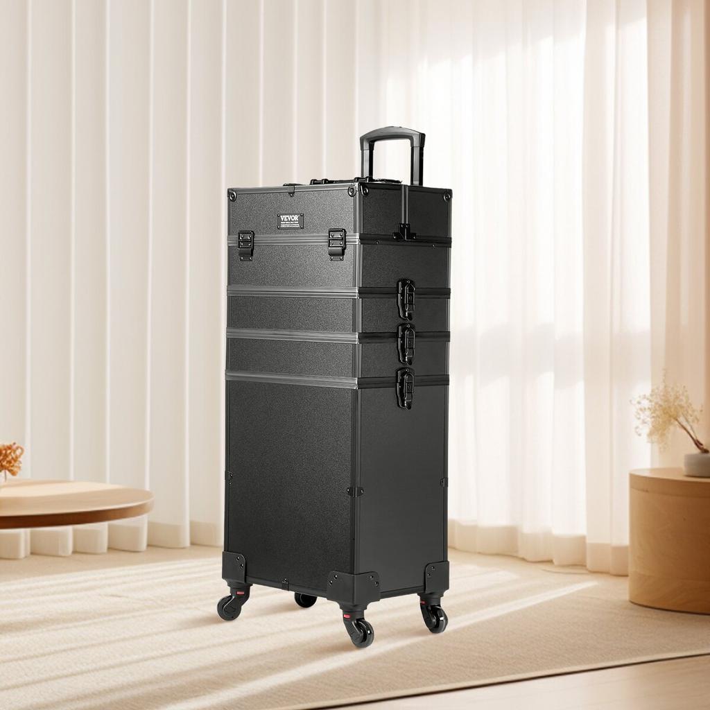 5 In 1 Professional Makeup Train Case Aluminum Cosmetic Case, Rolling Makeup Case Extra Large Trolley Makeup Travel Organizer, with 360° Swivel Wheels