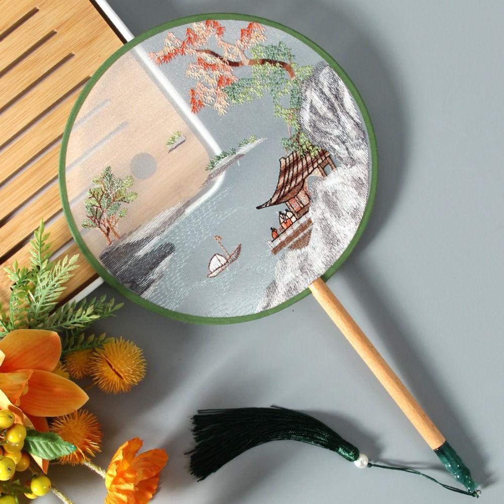 With Tassels Chinese Embroidery Fan Handheld Silk Fan Dance Fan Tuan Fan  Photography Prop