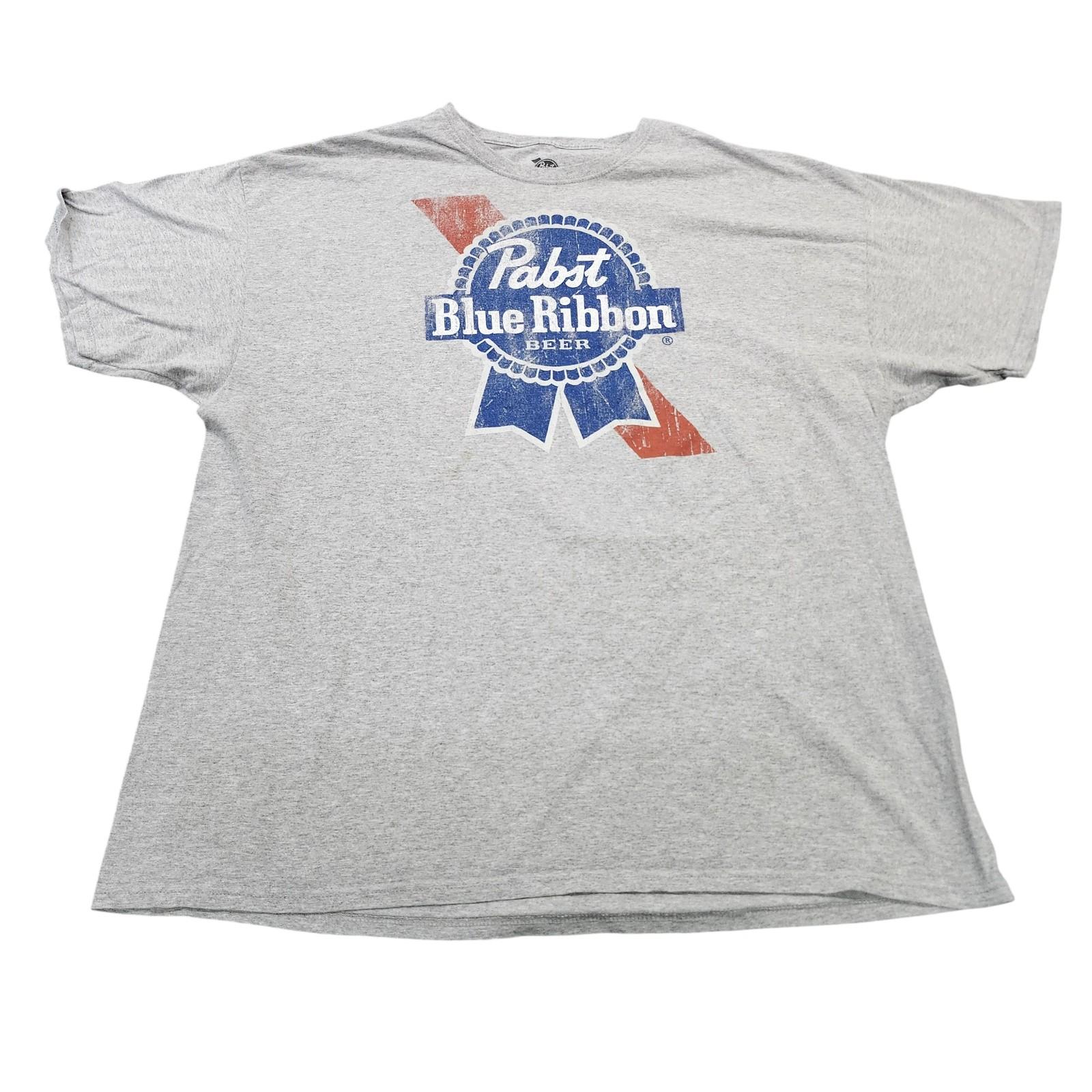 Pabst Blue Ribbon Shirt Mens 2XL Gray Logo Graphic Tee Beer Brewery Bar Pub Unisex T-Shirt XXXL