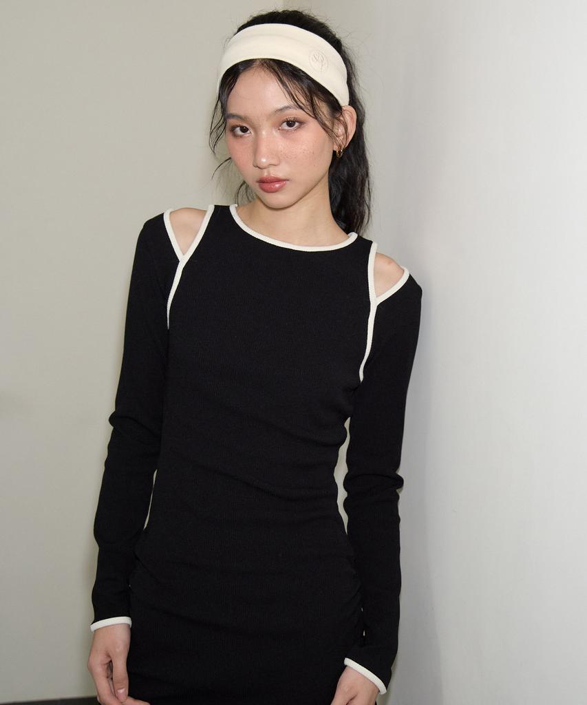 Salon De Yon Line Point Cut-Off Mini Dress_ Black