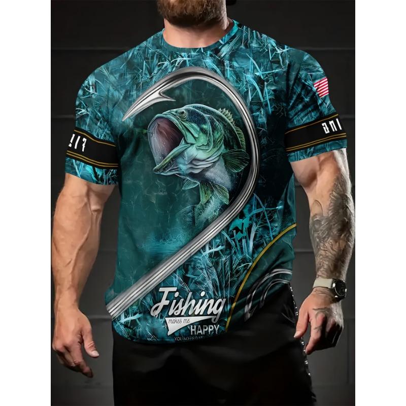 Summer men s fashionable cool funny fish pattern printed graphic T-shirt S