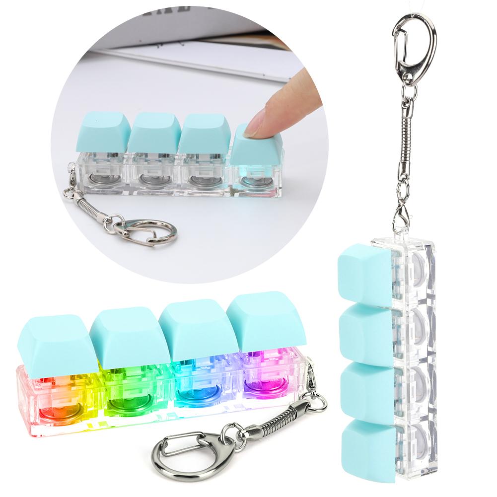 Keyboard Fidget Keychain 4 Keys Keyboard Clicker  with LED Light Button Stress Relief DIY for Adult Gifts To Relief Pass Time