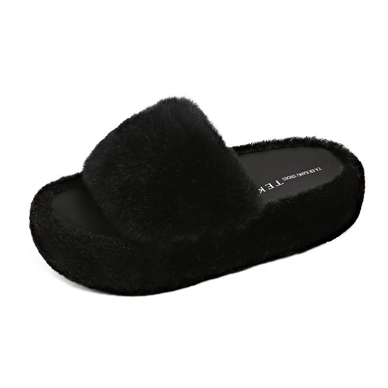 

Mao Mao slippers women s outer wear 2025 new autumn and winter rabbit fur plush shoes stepping on shit one-word cotton slippers soft and cute 40 чёрный