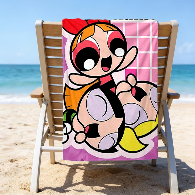 1pc The Powerpuff Girls11 Beach Towel with Custom Name, Beach/Swimming/Bath/Picnic/Camping Towel, Suitable for Seaside Beaches