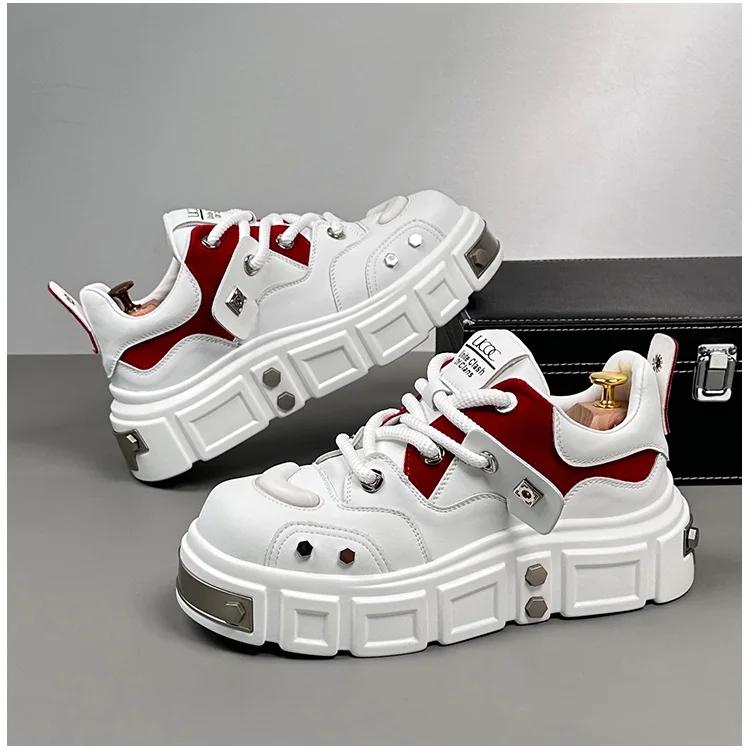 Fashion Autumn New Men's Work  Low-top Casual Shoes Korean Rivets Shoes Men White Breathable Plate Shoes Platform Non-slip Sneakers