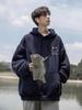 Men's Navy Blue Casual Hoodie: Autumn & Winter, American Style, Plus Velvet, Loose Fit, Plus Sizes Available