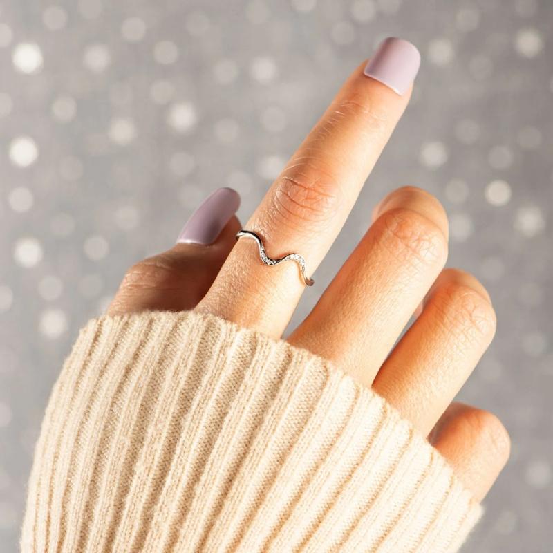 2024 Hot Sale 925 Sterling Silver Ocean Wave Rings Diamond Minimalism Stackable Luxury Trendy Party Jewelry Gifts