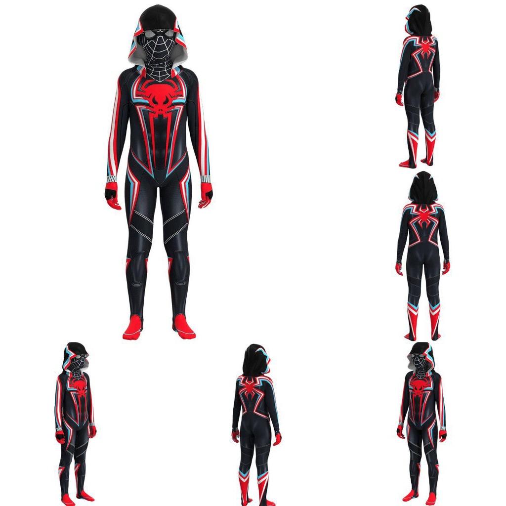 Schwarzes Spiderman-Cosplay-Kostüm, Kapuzenbody, Halloween-Karneval-Rollenspiel für Kinder und Erwachsene