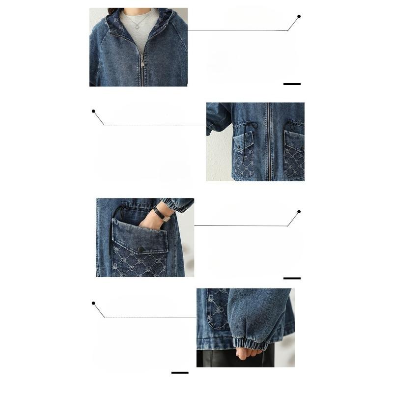 Korean Style Denim Jacket Women Loose Fit Spring Autumn Fashion Hooded Casual Coat