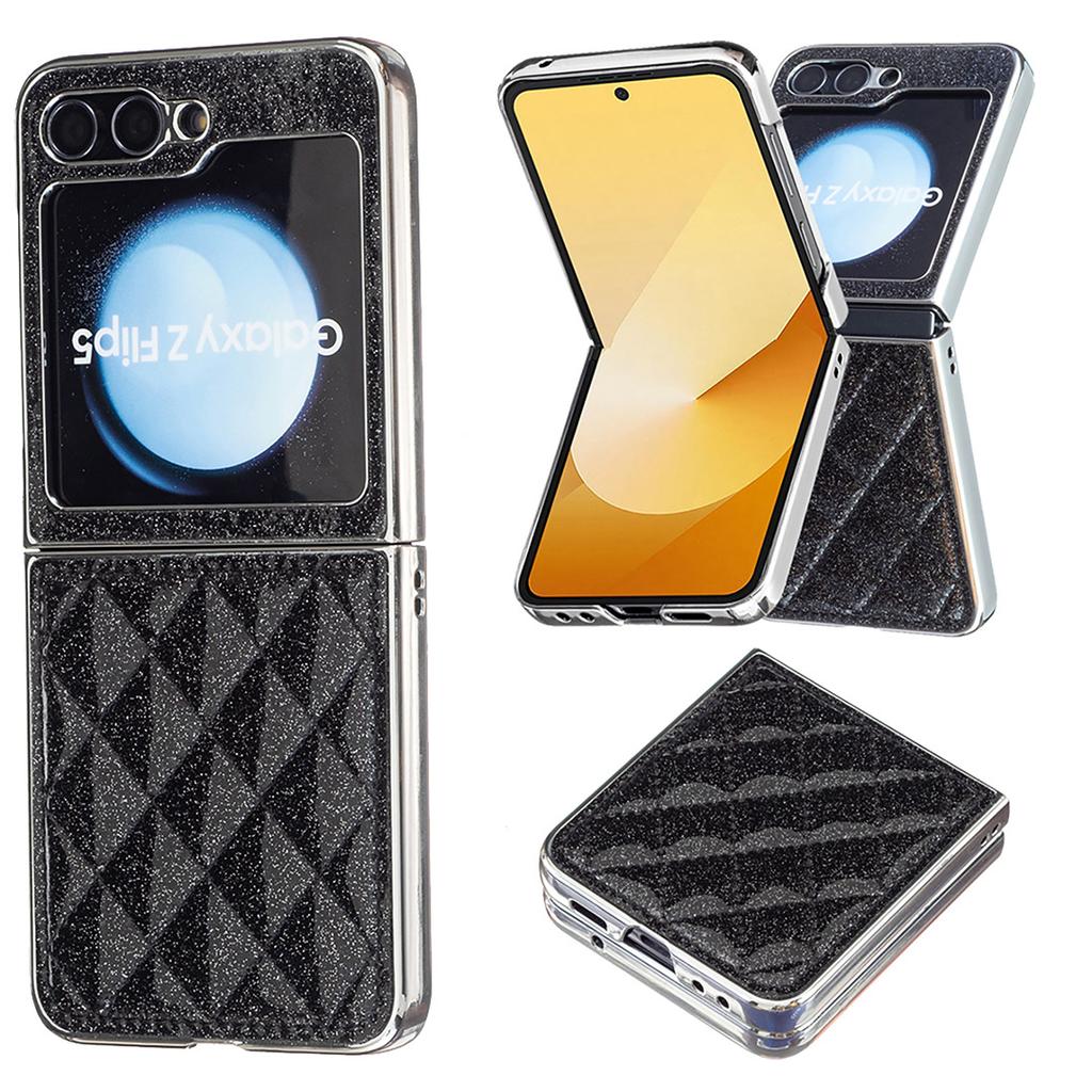 Suitable for Samsung Z Flip6 Fashion Phone Case Z Flip5 Electroplated Glitter Small Fragrant Style Rhombus Leather Case 4th Generation