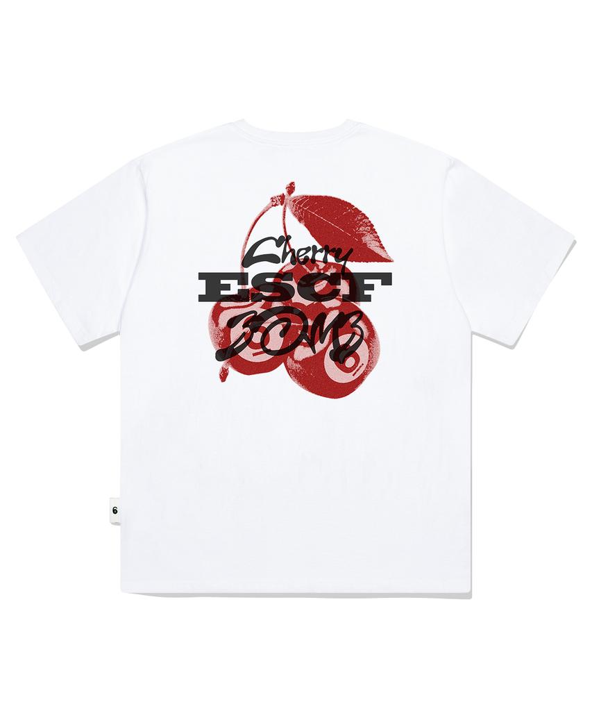 ESCAPEFROM Red Cherry Bomb Print Oversized Short Sleeve T-Shirt White