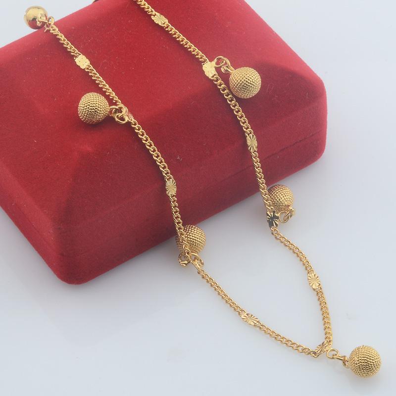Women Yellow Gold Link Ball Heart Anklet Chain Jewelry