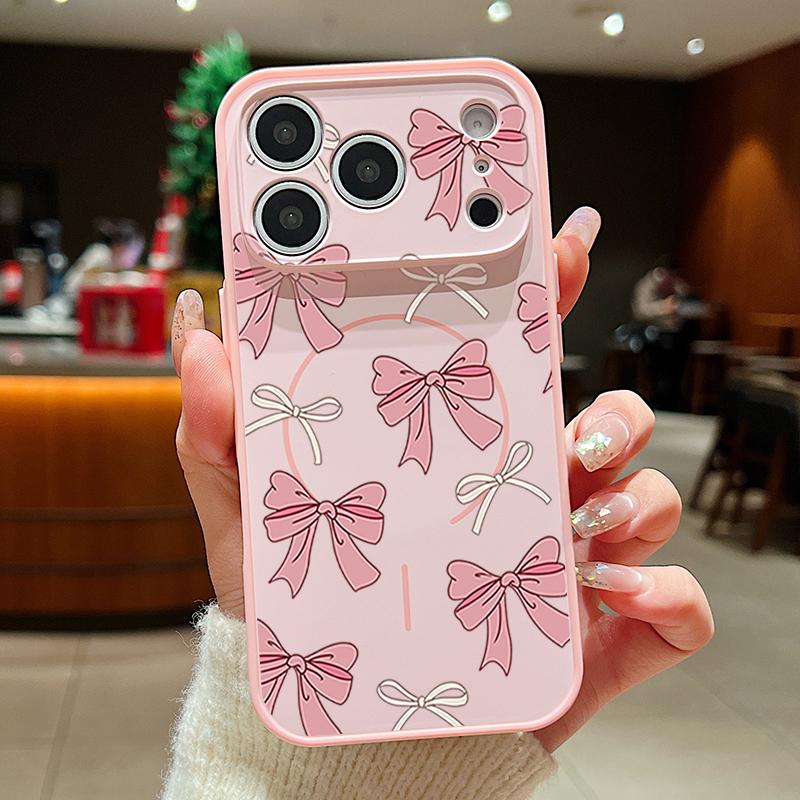 Magnético Para Magsafe Funda Para iPhone 17 Pro Max Patrón de Lazos Rosas Cubierta con Sensación de Piel Para iPhone 16 15 14 13 Pro Max