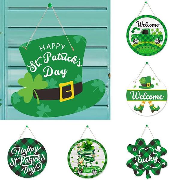 St. Patrick's Day Decorated Door Sign Hanging Decorations Irish Day Outdoor Porch Layout Listing