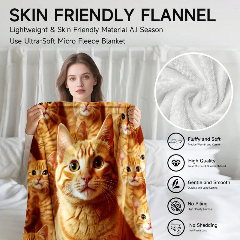1 piece orange cat-themed flannel blanket, soft, suitable for sofa, bed, office, all-season use.