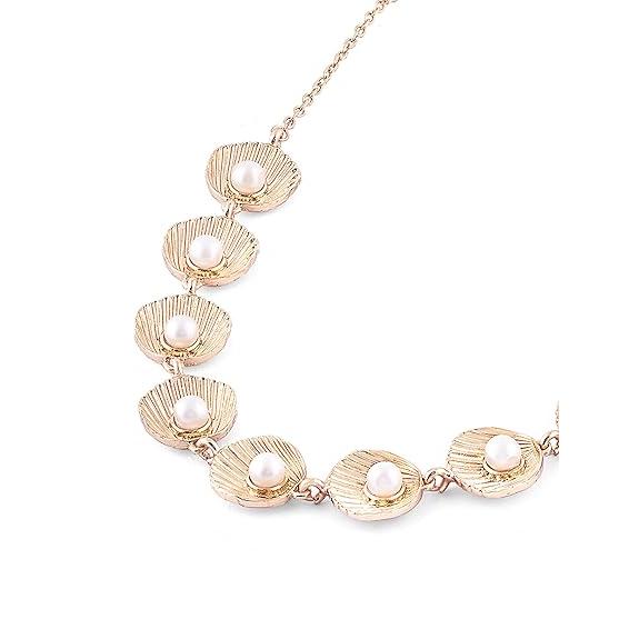 Gold Tone Contemporary Classy Pearl Shell Necklace For Women