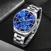 SAPPHERO Analog 6 ATM Water Luminous Stainless Mineral Date Silver Blue Dial Men's Watch, Resistant, Hands, Steel, Glass, Business/Outdoor Use,