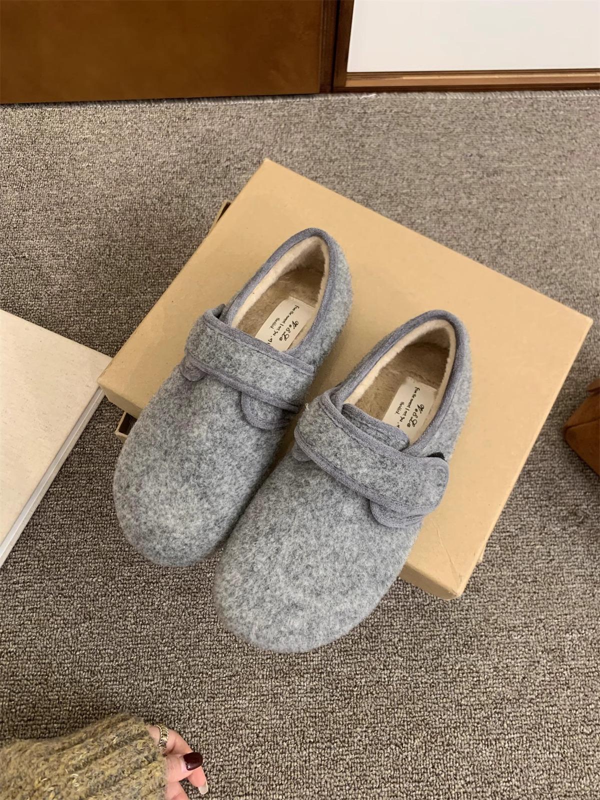 

Fashion Soft Felt Loafers for Women s Winter Warmth, Plush PU, Women s Brand Design, Buckle Strap Shoes for Women Women Shoes 35 сірий колір