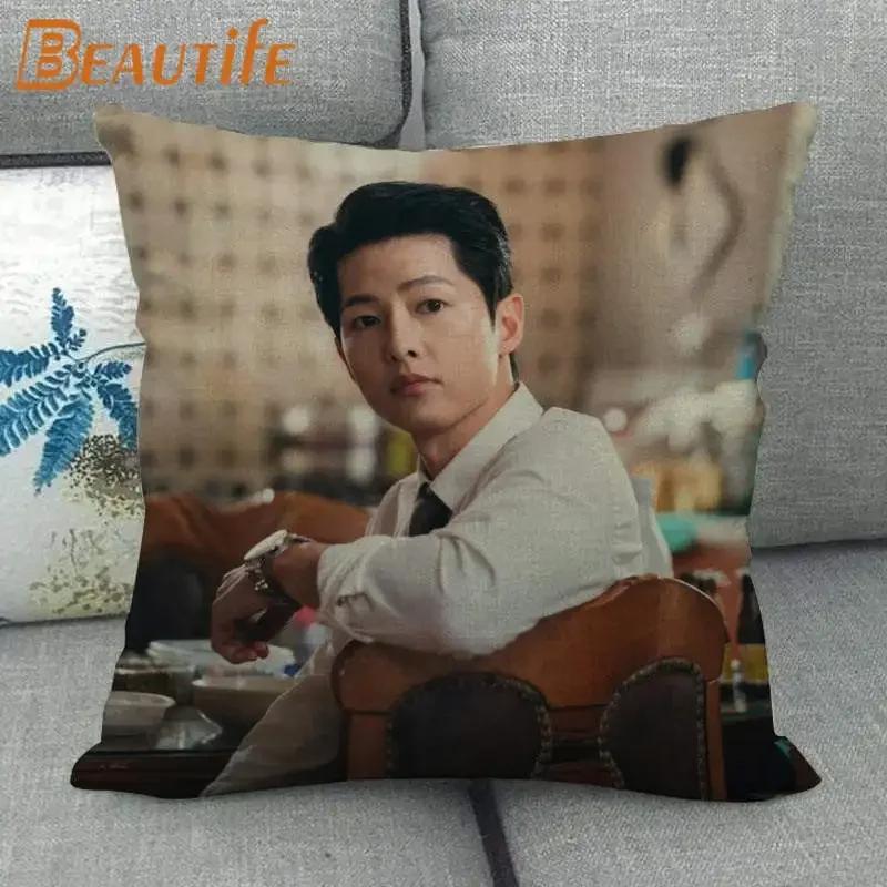 45X45cm Vincenzo Song Joong Ki KPOP Pillow Cover Square Zipper Cotton Linen Fabric Pillow Cases Bedroom Home Decorative Gift