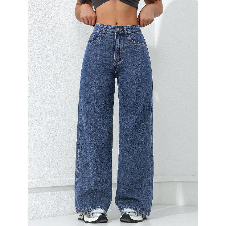 Jeans Donna Vintage Pantaloni Gamba Larga Denim Vita Alta Lavati Distressed Basic Pantaloni Dritti Streetwear Lunghezza Pavimento